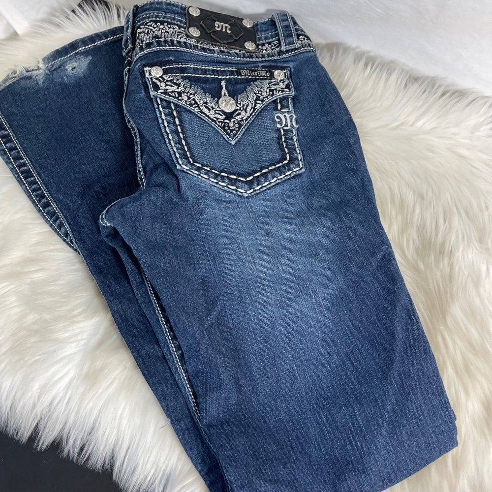 Miss Me Signature Boot Cut Patch Pocket Jeans Sz 28